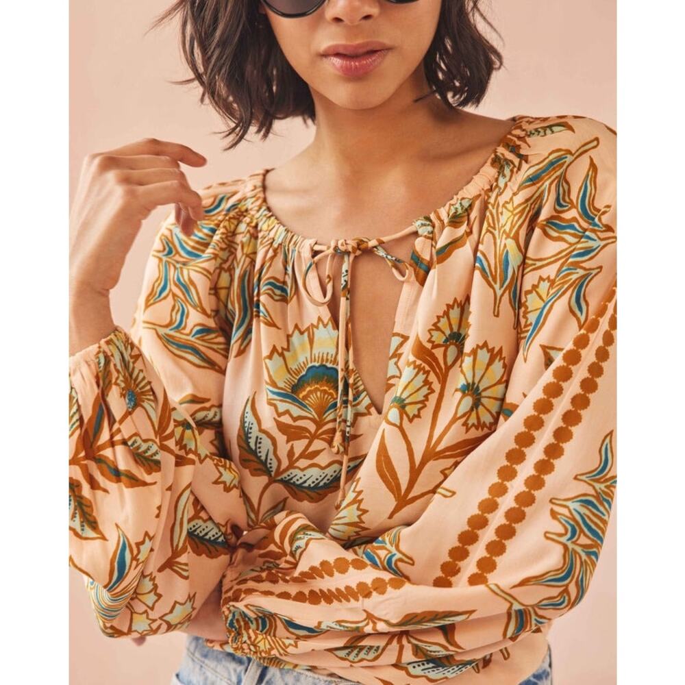 NWT Omika 'Tiya' Volume Sleeves Tie Front Oversized Blouse Size Small